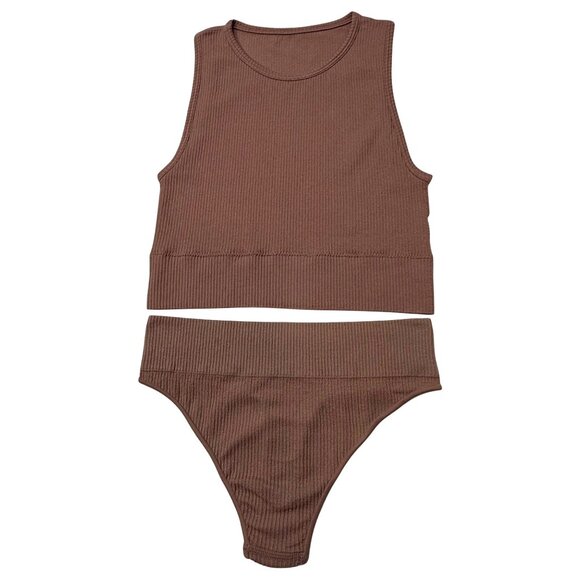 SKIMS Stretch Rib High Neck Bralette + Thong Set NEW Rose Clay XXS/XS - Picture 1 of 11